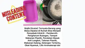 Sebuah postingan di media sosial yang mengklaim daftar barang yang jadi pemicu kanker. (Sumber : Instagram).