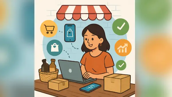 Ilustrasi AI: Pelaku UMKM yang hadir langsung difasilitasi, mulai dari pemasaran, cara membangun merek, hingga perbaikan kemasan produk. (Sumber: copilot)