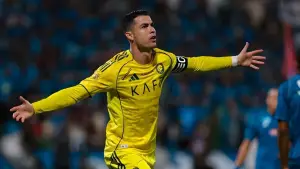 Selebrasi Cristiano Ronaldo setelah mencetak gol ke gawang Al-Fateh (Sumber: Instagram/@alnassr)