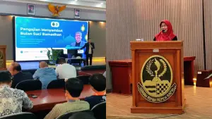 Sekretaris Distanhorti Jabar, Yanti Hidayatun (kanan) saat memberikan sambutan dalam kegiatan tarhib Ramadan 1447 H. (Sumber Foto: IG Distanhorti Jabar)