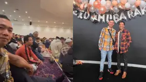 Warga Cicurug Sukabumi Yudi Muhammad Rizki (kiri) bersama temannya saat menunaikan salat Idulfitri di Sydney Australia. (Sumber Foto: Istimewa)