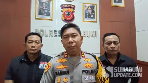Kapolres Sukabumi Dr Samian, Kasat Reskrim Polres Sukabumi AKP Hartono (Kiri) dan Kasih Humas Polres Sukabumi IPTU Ilham (Sumber : Sukabumiupdate)