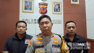 Kapolres Sukabumi Dr Samian, Kasat Reskrim Polres Sukabumi AKP Hartono (Kiri) dan Kasih Humas Polres Sukabumi IPTU Ilham (Sumber : Sukabumiupdate)