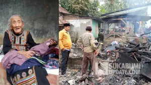 Mak Kiki (102 thn), janda lansia di Warungkiara Sukabumi, kehilangan rumahnya setelah tungku kayu untuk bakar ubi menyambar dinding bambu (Sumber Foto: Istimewa)