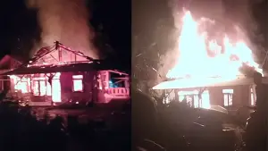 Rumah semi permanen di Kampung Cikupa, RT 36 RW 04, Desa Tegallega, Kecamatan Lengkong, Kabupaten Sukabumi, terbakar pada pada Rabu (25/2/2026) sekitar pukul 02.02 WIB. (Sumber : Video warga).