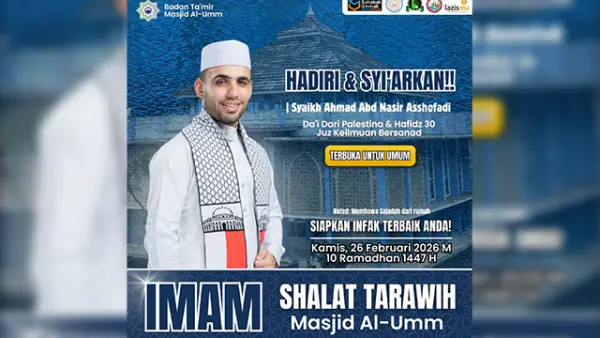 Masjid Al-Umm hadirkan da’i asal Palestina dalam rangkaian kegiatan Ramadan tahun ini. (Sumber : Istimewa.).