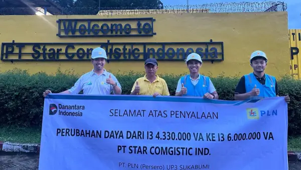 PLN Unit Pelaksana Pelayanan Pelanggan (UP3) Sukabumi merealisasikan layanan tambah daya untuk PT Star Comgistic Indonesia. (Sumber: pln)