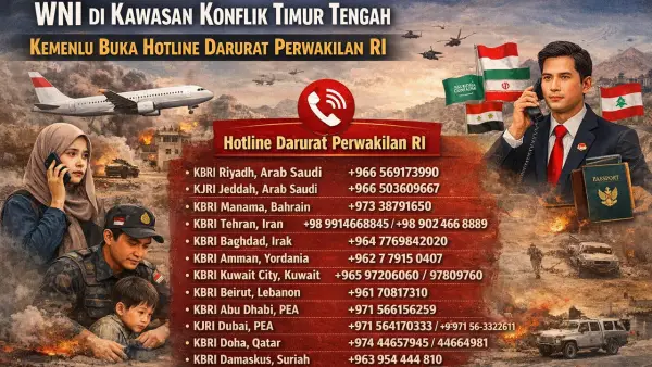 Hotline darurat Kemenlu perwakilan RI untuk WNI di kawasan konflik Timur Tengah (Sumber: Ilustrasi AI)