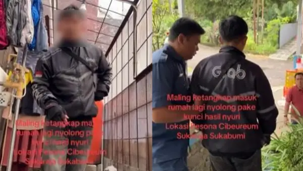 Tangkapan layar seorang pria yang kepergok sembunyi di rumah warga Sukaraja diduga usai melakukan aksi pencurian. (Sumber: Istimewa)