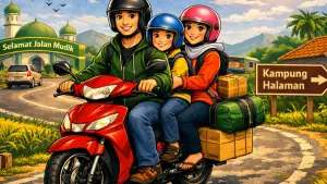 Ilustrasi AI: mudik lebaran pakai motor (Sumber: copilot)