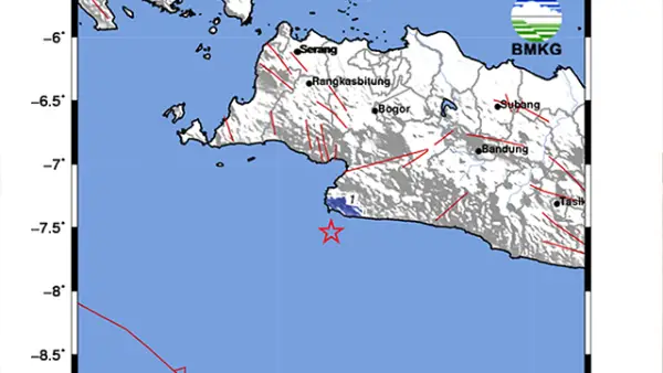 Gempa Tektonik di Sukabumi M3,7 Dirasakan di Pabuaran dan Cidolog, Dipicu Aktivitas Sesar Bawah Laut. (Sumber : BMKG)
