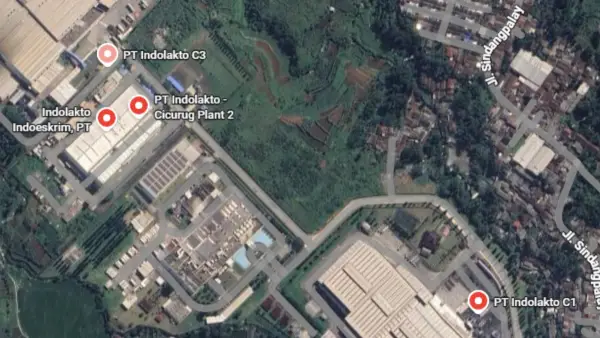 Lokasi pabrik PT Indolakto di Cicurug Kabupaten Sukabumi (Sumber: googlemaps)