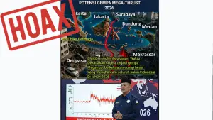 Informasi yang menyebut BMKG memprediksi gempa megathrust akan terjadi di Indonesia pada tahun 2026 dalam waktu dekat. (Sumber : Facebook).