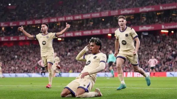 Selebrasi Lamine Yamal setelah cetak gol ke gawang Athletic Bilbao (Sumber: web/espn.com)