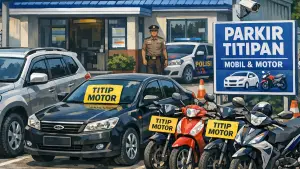 Ilustrasi AI. Polri buka layanan penitipan mobil dan motor selama mudik lebaran 2026 (Sumber: copilot)