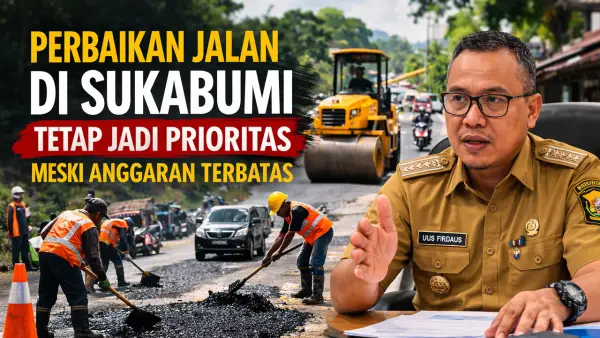 Ilustrasi perbaikan jalan rusak di Kabupaten Sukabumi. (Sumber: Ilustrasi AI)