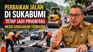 Ilustrasi perbaikan jalan rusak di Kabupaten Sukabumi. (Sumber: Ilustrasi AI)