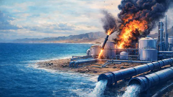 Ilustrasi - AS Serang Pabrik Desalinasi Iran, 30 Desa Terdampak. (Sumber : AI/ChatGPT).