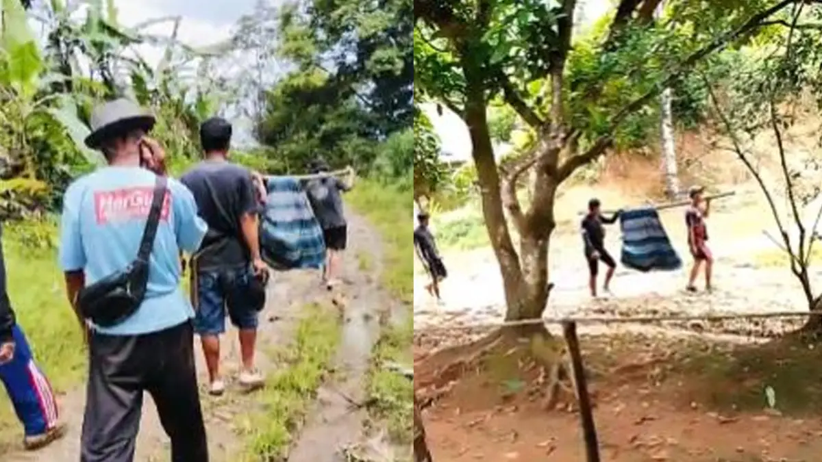 Potret Jalan Rusak di Sukabumi: Lansia 80 Tahun Harus Ditandu Warga Saat Hendak Berobat