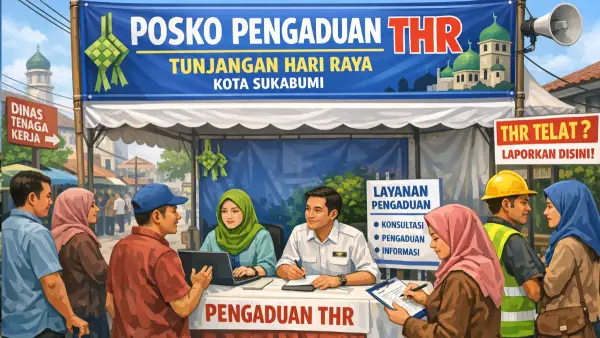 Ilustrasi AI. Pemkot Sukabumi buka posko pengaduan masalah THR dan BHR Idul Fitri 2026 (Sumber: copilot)