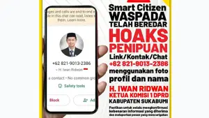 Waspada! Nomor WhatsApp Penipu Catut Nama Ketua Komisi I DPRD Kabupaten Sukabumi, Iwan Ridwan. (Sumber : Diskominfo).