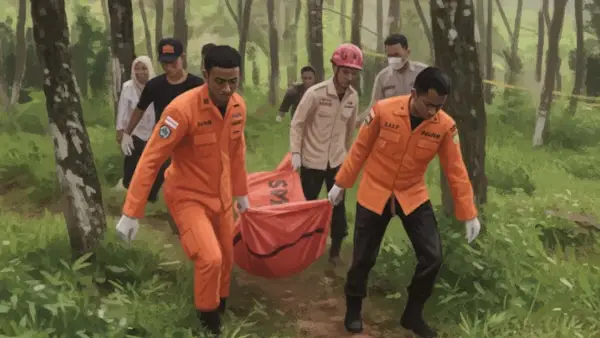 Petugas gabungan saat mengevakuasi jasad Udin yang ditemukan tergeletak di Perkebunan Karet Cikembar Sukabumi. (Sumber Foto: Istimewa/Diperbaiki AI)