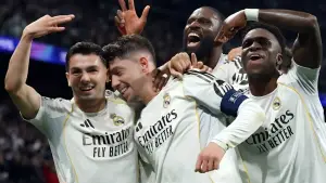 Selebrasi para pemain Real Madrid setelah Federico Valverde cetak hattrick (Sumber: web/espn.com)