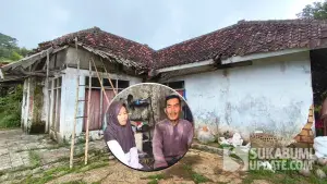 Jaenudin (65 tahun) dan putrinya Zahra (12 tahun) tempati rumah yang nyaris roboh di Ciracap, Kabupaten Sukabumi | Foto : Ragil Gilang
