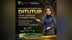 Bapenda Kabupaten Sukabumi mengumumkan penutupan sementara operasional layanan tatap muka bagi masyarakat selama periode libur dan cuti bersama Lebaran 2026. (Sumber Foto: Istimewa)