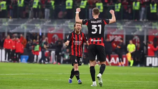 Reaksi Pavlovic dan Luka Modric saat AC Milan tumbangkan Inter Milan di Serie A (Sumber: web/acmilan.com)