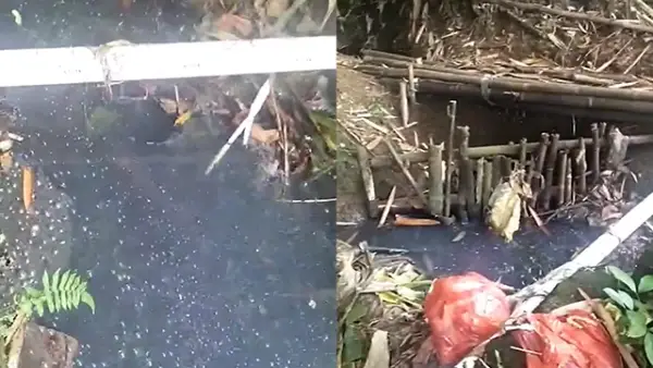 Potret limbah pembuangan produksi yang diduga berasal dari SPPG Purwasedar, dileuhkan warga karena berbau.. (Sumber : Dok warga).