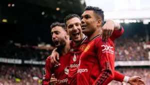 Selebrasi Casemiro setelah mencetak gol ke gawang Aston Villa (Sumber: instagram/@manchesterunited)