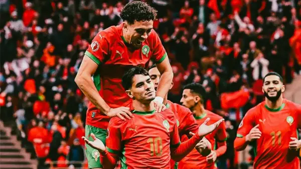 Selebrasi Brahim Diaz setelah mencetak gol untuk Maroko di Piala Arika (Sumber: Instagram/@caf_online)