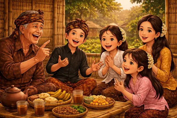 Ilustrasi - Keluarga Sunda yang sedang tatarucingan (Sumber : AI chatGPT)