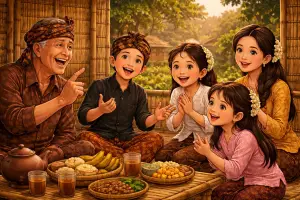 Ilustrasi - Keluarga Sunda yang sedang tatarucingan (Sumber : AI chatGPT)