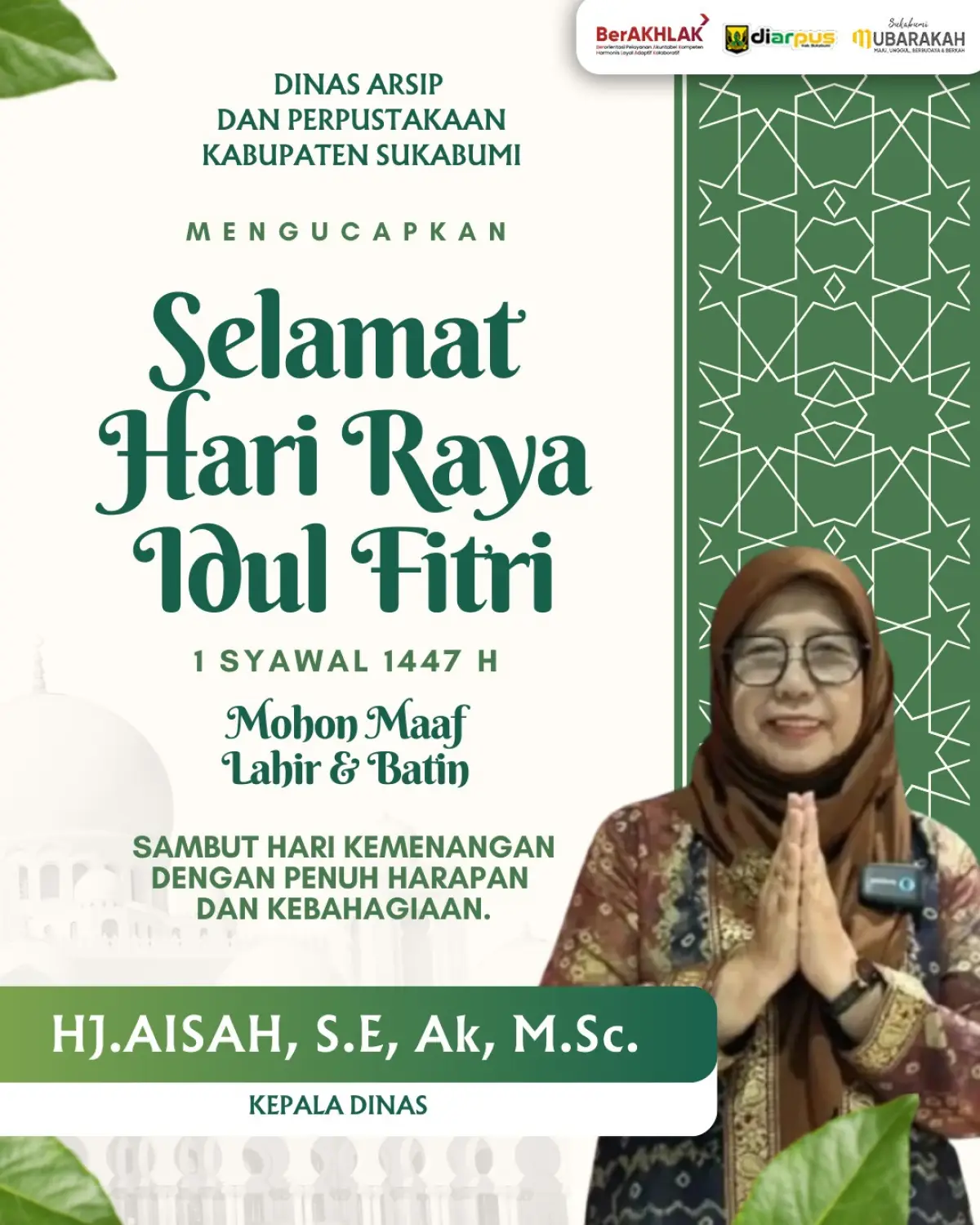 Ucapan selamat Idulfitri dari Dinas Arsip dan Perpustakaan Kabupaten Sukabumi.