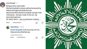 Potongan foto kontroversi ujaran kebencian kepada Ormas Muhammadiyah Sukabumi. (Sumber: Istimewa)