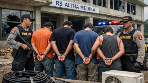 Ilustrasi penangkapan 4 pelaku curat di RS Altha Medika Parungkuda Sukabumi. (Sumber: Ilustrasi AI)