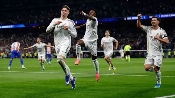 Selebrasi Federico Valverder setelah mencetak gol penentu di Derby Madrid (Sumber: web/realmadrid.com)