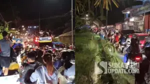 Kondisi kemacetan parah di Jalur Cikidang-Palabuhanratu Sukabumi, Senin (23/3/2026) malam. (Sumber Foto: Istimewa)