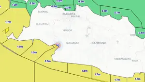 Gelombang sedang di perairan selatan Jawa Barat, termasuk Palabuhanratu Sukabumi, 24–27 Maret 2026. (Sumber : BMKG).