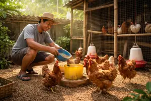 Ilustrasi - Memelihara ayam di rumah (Sumber : AI chatGPT)