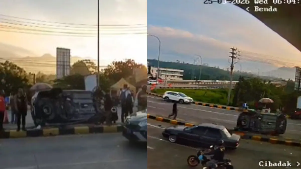 Tabrakan Beruntun di Exit Tol Parungkuda, Toyota Calya Oleng hingga Terbalik