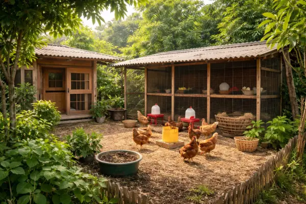 Ilustrasi - Memelihara ayam di rumah (Sumber : AI chatGPT)