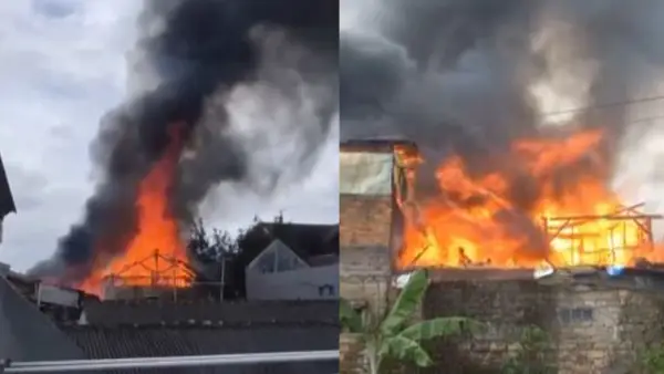Peristiwa kebakaran yang menghanguskan empat rumah warga di Jalan Selabintana, Kampung Selaawi, Desa Warnasari, Kecamatan/Kabupaten Sukabumi. Jumat (27/3/2026). (Sumber: Dok Warga)