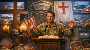 Ilustrasi - Perang Salib Amerika: Doa di Jantung Pentagon. (Sumber : AI/Copilot).