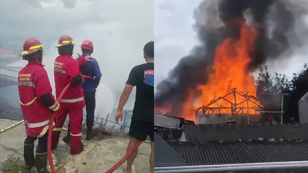 Pemadam kebakaran yang tengah memadamkan api di Kampung Selaawi RT 17/04, Desa Warnasari, Kecamatan Sukabumi, pada Jumat (27/3/2026) siang. (Sumber : Istimewa.).