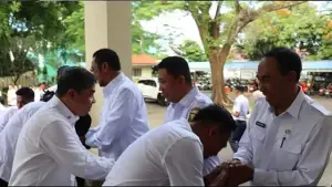 Potret halal bihalal Badan Perencanaan Pembangunan, Riset, dan Inovasi Daerah (Bapperida) Kabupaten Sukabumi pasca-Idulfitri 1447 Hijriah. (Sumber : Istimewa.)