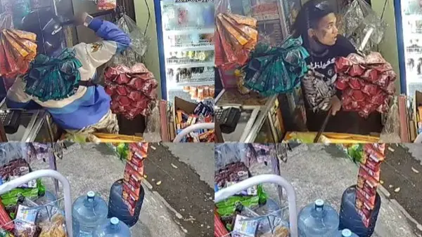 Tangkapan layar aksi dugaan pemalakan yang terjadi di warung Madura, di wilayah Kecamatan Cisaat, Sukabumi. Kamis (26/3/2026) dini hari. (Sumber: Dok Warga)