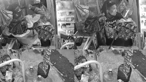 Tangkapan layar video rekaman cctv aksi dugaan pemalakan penjaga Warung Madura di Cisaat Sukabumi. Kamis (26/3/2026). (Sumber: Istimewa)